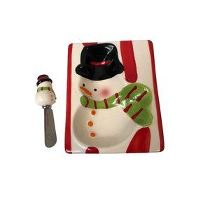 Home Hat Snowman Spreader Snack Appetizer‎ Plate w/spreader 2.5x6.Christmas